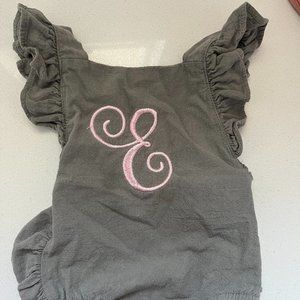 Baby Girl E Monogrammed Gray and Pink Romper